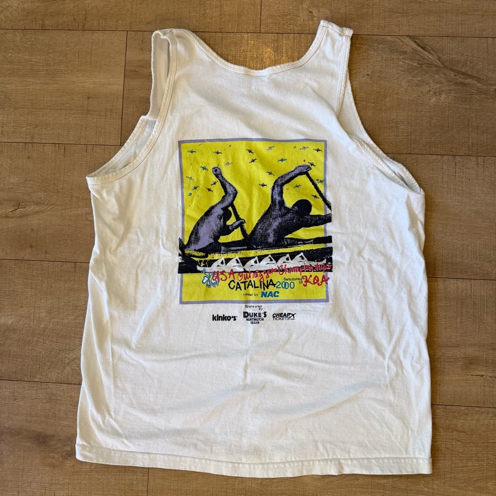 Vtg 2000 Catalina Outrigger Championships Tank Y2K NAC KOA Surf Tee White multi